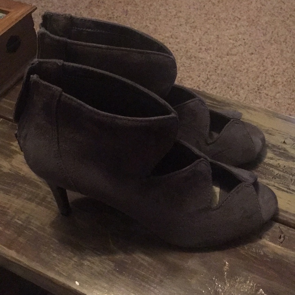 Gray, suede peep toe shoes. Worn once!